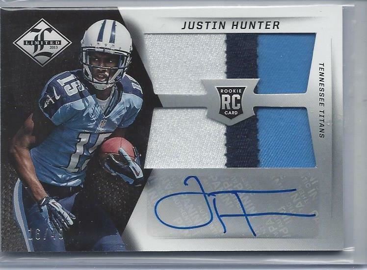 JUSTIN HUNTER 2013 LIMITED RPA JUMBO 3 COLOR ROOKIE PATCH AUTO RC #D /49