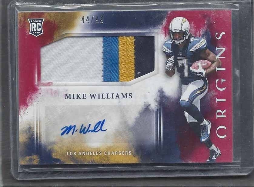 MIKE WILLIAMS 2017 PANINI ORIGINS RED CHARGERS 4 COLOR PATCH AUTO RC #D 44/99