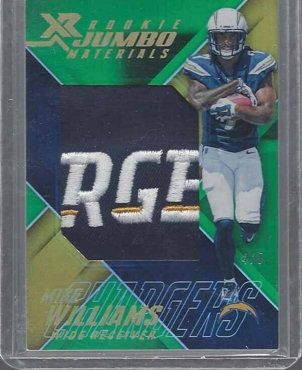 MIKE WILLIAMS 2017 PANINI XR GREEN JUMBO MATERIALS ROOKIE LOGO PATCH RC #D 4/5