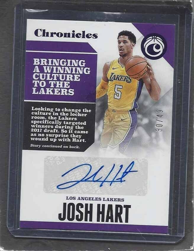 JOSH HART 2017-18 PANINI CHRONICLES PURPLE LAKERS ROOKIE AUTO RC #D 10/49