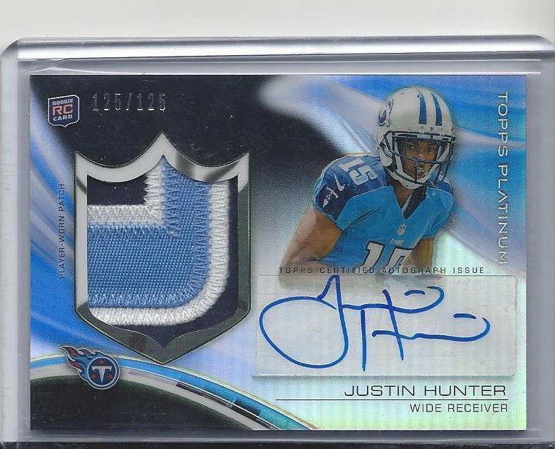 JUSTIN HUNTER 2013 TOPPS PLATINUM BLACK REFRACTOR RPA PATCH AUTO RC #D 125/125