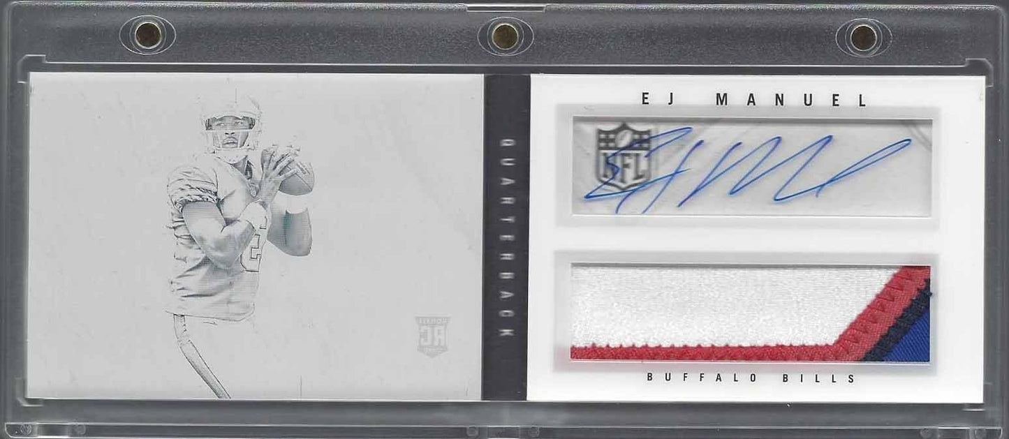 E.J. MANUEL 2013 PLAYBOOK PRINTING PLATE JUMBO 4 COLOR PATCH ON CARD AUTO RC 1/1