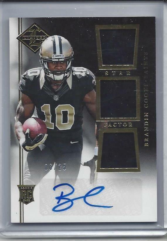 BRANDIN COOKS 2014 LIMITED STAR FACTOR SAINTS TRIPLE JERSEY AUTO RC #D 25/25