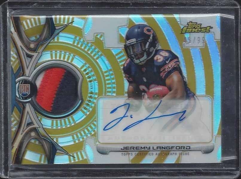 JEREMY LANGFORD 2015 TOPPS FINEST GOLD REFRACTOR 3 COLOR PATCH AUTO RC #D 47/99