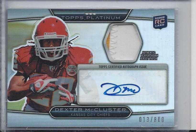 DEXTER MCCLUSTER 2010 TOPPS PLATINUM REFRACTOR RPA 2 COLOR PATCH AUTO RC #D /800