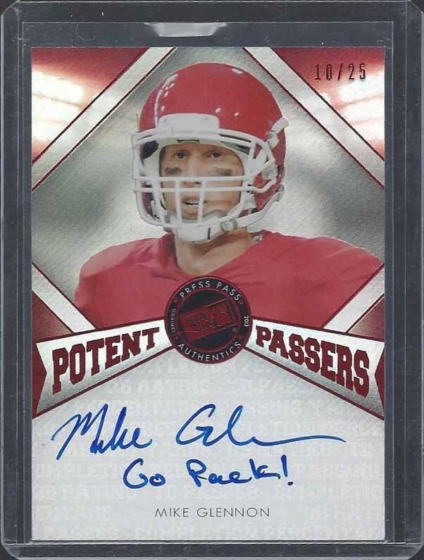 MIKE GLENNON 2013 PRESS PASS POTENT PASSERS "GO PACK" ON CARD AUTO RC #D 10/25