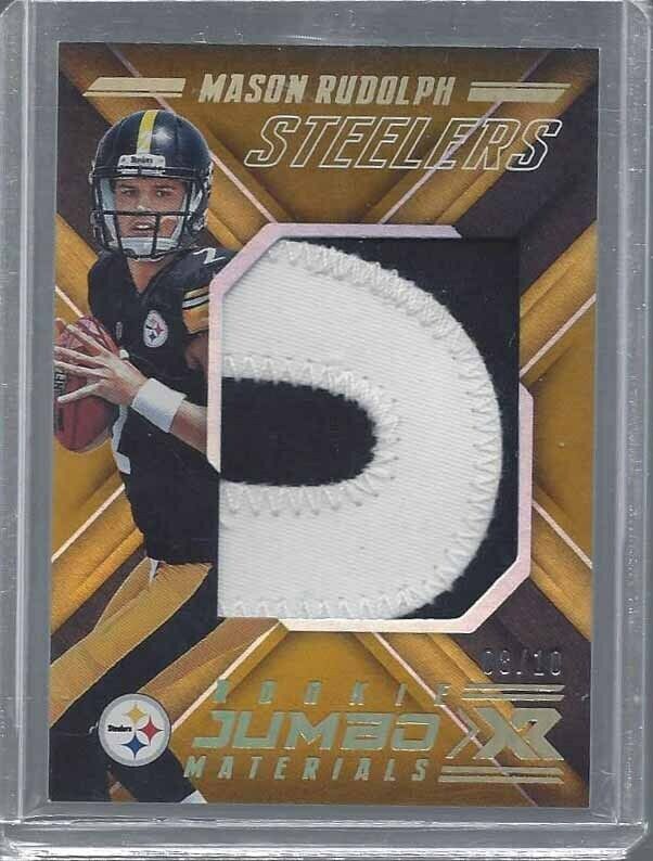 MASON RUDOLPH 2018 PANINI XR GOLD JUMBO MATERIALS ROOKIE PATCH RC #D 8/10