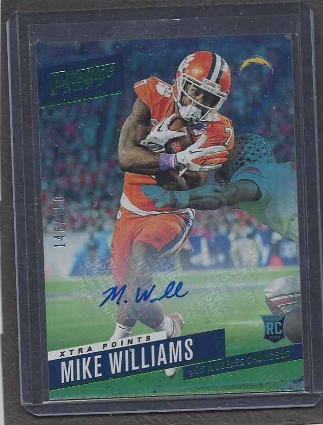 MIKE WILLIAMS 2017 PANINI PRESTIGE GREEN XTRA POINTS CHARGERS AUTO RC #D 137/150
