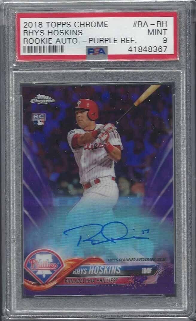 RHYS HOSKINS 2018 TOPPS CHROME PURPLE REFRACTOR AUTO RC #D 83/250 PSA 9 MINT