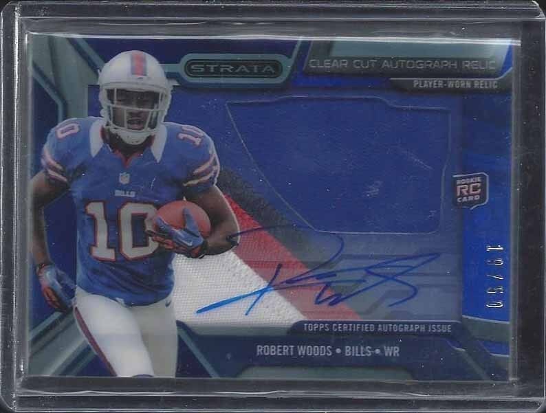 ROBERT WOODS 2013 TOPPS STRATA CLEAR CUT BLUE JUMBO 4 CLR PATCH AUTO RC #D 19/50