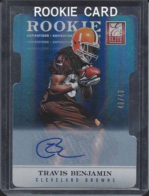 TRAVIS BENJAMIN 2012 DONRUSS ELITE ASPIRATIONS BLUE DIE CUT ROOKIE AUTO RC /49