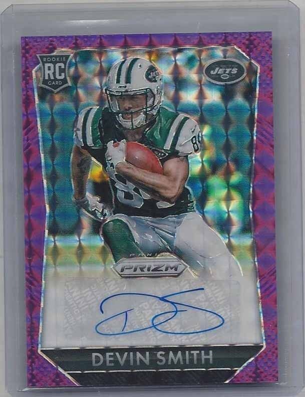 DEVIN SMITH 2015 PANINI PRIZM PURPLE VIOLET MOSAIC PRIZMS JETS AUTO RC #D 15/35