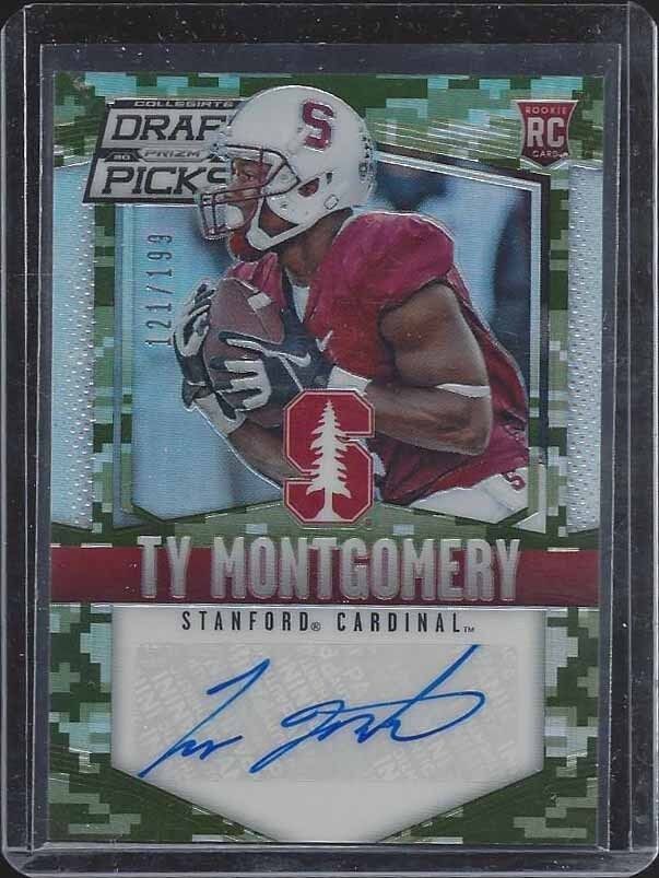 TY MONTGOMERY 2015 PRIZM DRAFT PICKS CAMO REFRACTOR PRIZMS AUTO RC #D 121/199