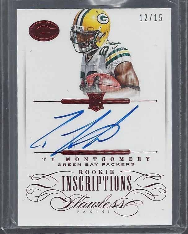 TY MONTGOMERY 2015 FLAWLESS INSCRIPTIONS RED ON CARD ROOKIE AUTO RC #D 12/15
