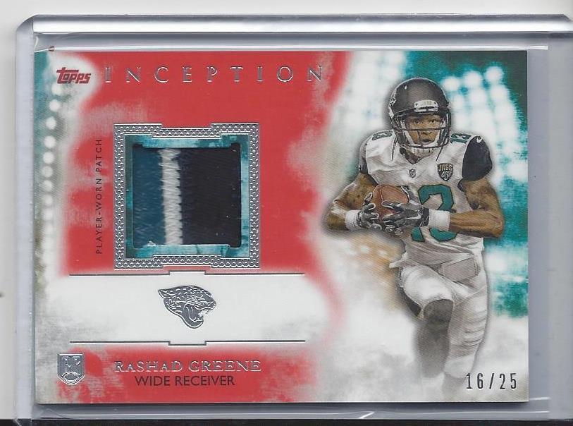 RASHAD GREENE 2015 TOPPS INCEPTION ORANGE 3 COLOR ROOKIE PATCH RC #D 16/25
