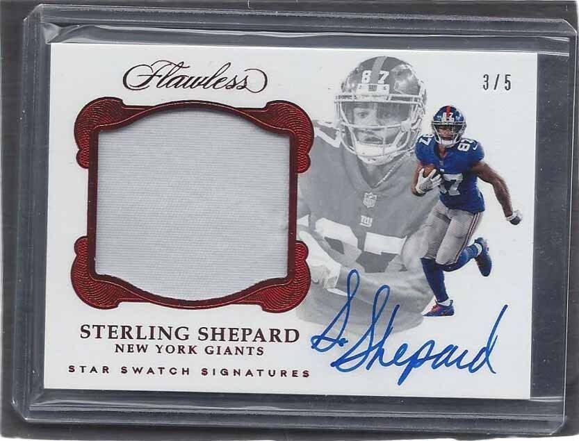 STERLING SHEPHARD 2017 FLAWLESS STAR SWATCH RUBY RED PATCH ON CARD AUTO #D 3/5