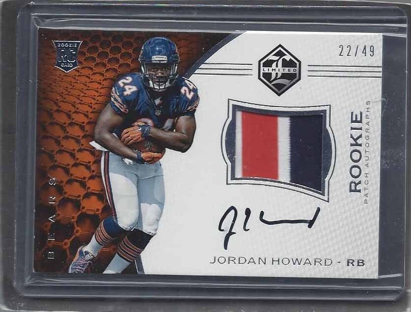 JORDAN HOWARD 2016 PANINI LIMITED ROOKIE 3 COLOR PATCH ON CARD AUTO RC #D 22/49