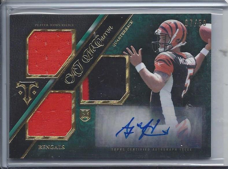 A.J. MCCARRON 2014 TOPPS TRIPLE THREADS GREEN TRI ROOKIE PATCH AUTO RC #D 7/50