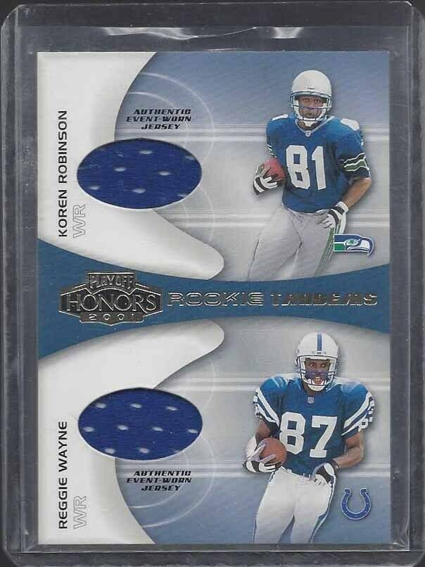 REGGIE WAYNE KOREN ROBINSON 2001 PLAYOFF HONORS TANDEMS DUAL ROOKIE JERSEY RC