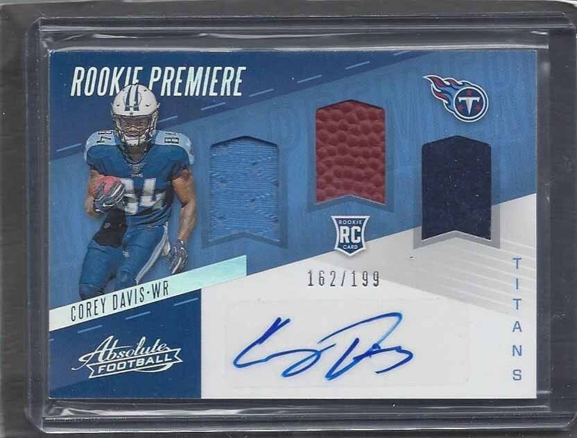 COREY DAVIS 2017 ABSOLUTE RPM ROOKIE TRIPLE JERSEY BALL AUTO RC #D 162/199