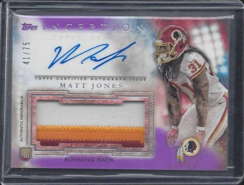 MATT JONES 2015 TOPPS INCEPTION PURPLE RPA 3 COLOR ROOKIE PATCH AUTO RC #D 41/75