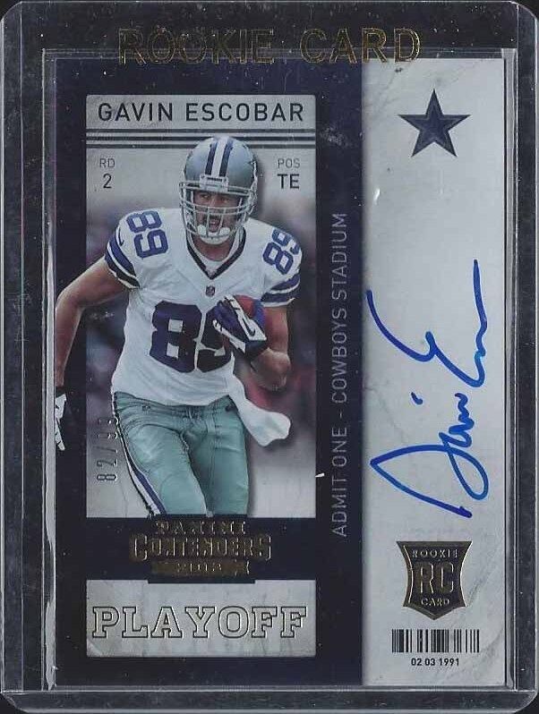 GAVIN ESCOBAR 2013 CONTENDERS PLAYOFF TICKET ROOKIE ON CARD AUTO RC #D 82/99