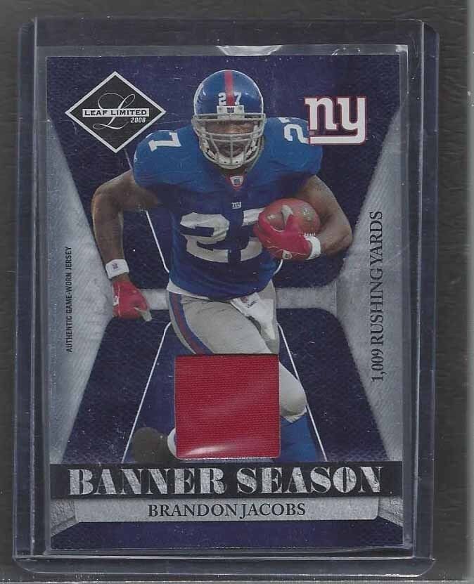 1/1 BRANDON JACOBS 2008 LEAF LIMITED BANNER SEASON JERSEY #D 27/100 JERSEY #27 !