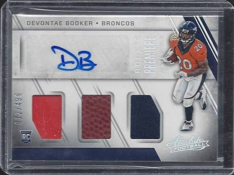 DEVONTAE BOOKER 2016 ABSOLUTE RPM BRONCOS TRIPLE 3 CLR JERSEY BALL AUTO RC /499