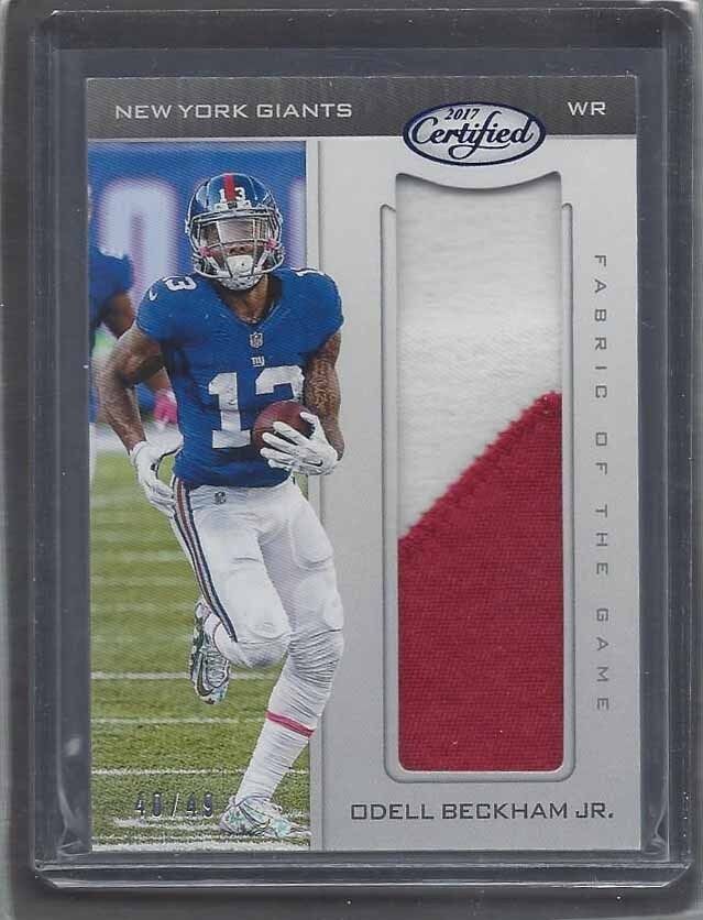 ODELL BECKHAM JR. 2017 CERTIFIED FABRIC OF THE GAME JUMBO 2 COLOR PATCH #D 40/49