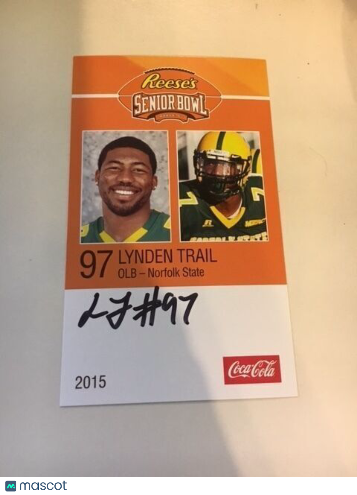LYNDEN TRAIL 2015 REESE'S SENIOR BOWL 3X5 NORFOLK STATE AUTOGRAPHED CARD QTY