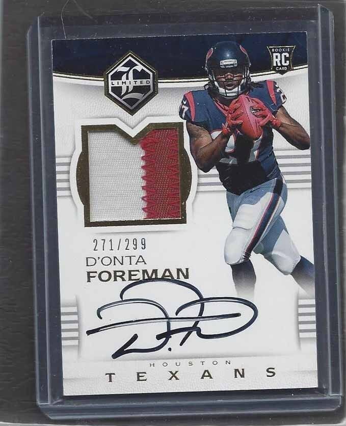 D'ONTA FOREMAN 2017 PANINI LIMITED 2 COLOR PATCH ON CARD AUTO RC #D 271/299