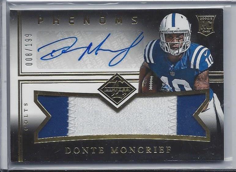 DONTE MONCRIEF 2014 LIMITED PHENOMS RPA JUMBO 2 COLOR ROOKIE PATCH AUTO RC /199