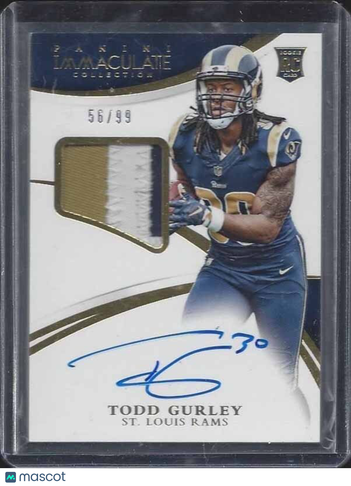 TODD GURLEY 2014 IMMACULATE RPA RAME MULTICOLOR ROOKIE PATCH ON CARD AUTO RC /99