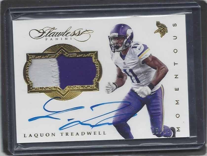 LAQUON TREADWELL 2016 FLAWLESS MOMENTOUS GOLD 2 COLOR PATCH ON CARD AUTO RC /15