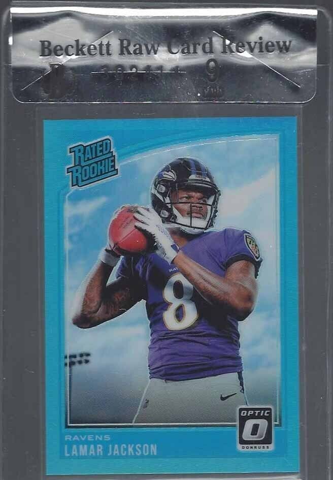 LAMAR JACKSON 2018 DONRUSS OPTIC LIGHT BLUE HOLO RATED ROOKIE RC /299 BGS 9 MINT