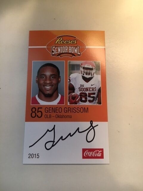 GENEO GRISSOM 2015 REESE'S SENIOR BOWL 3X5 OKLAHOMA AUTOGRAPHED CARD QTY