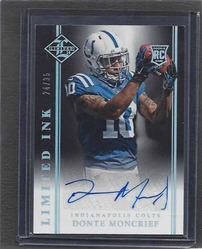DONTE MONCRIEF 2014 LIMITED INK SILVER HOLOFOIL COLTS ROOKIE AUTO RC #D /35
