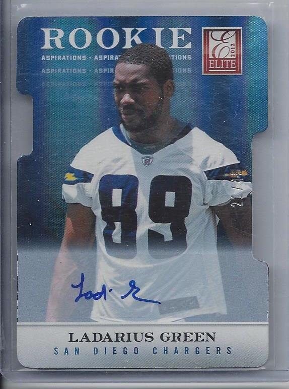 LADARIUS GREEN 2012 ELITE ASPIRATIONS BLUE DIE CUT CHARGERS AUTO RC #D 21/49