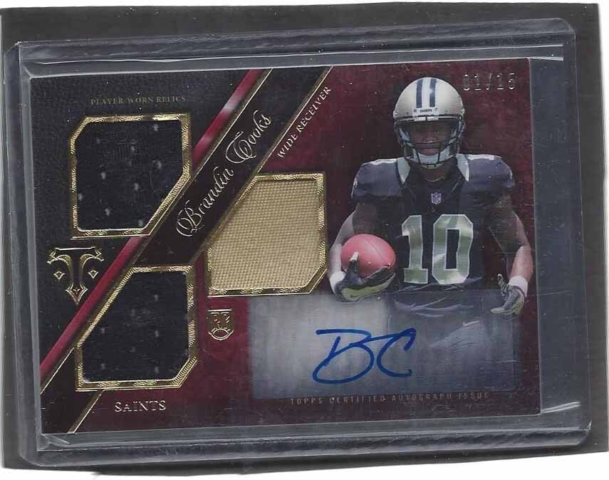 BRANDIN COOKS 2014 TOPPS TRIPLE THREADS RED TRI ROOKIE PATCH AUTO RC #D 1/15