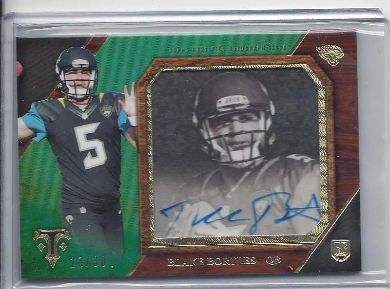 BLAKE BORTLES 2014 TOPPS TRIPLE THREADS TRANSPARENCIES GREEN ON CARD AUTO RC /30