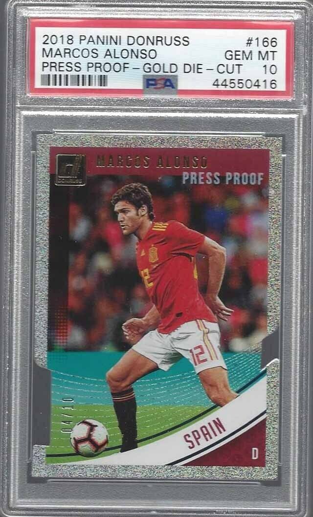MARCOS ALONSO 2018 DONRUSS PRESS PROOF GOLD DIE CUT #D 4/10 PSA 10 GEM POP 1/1