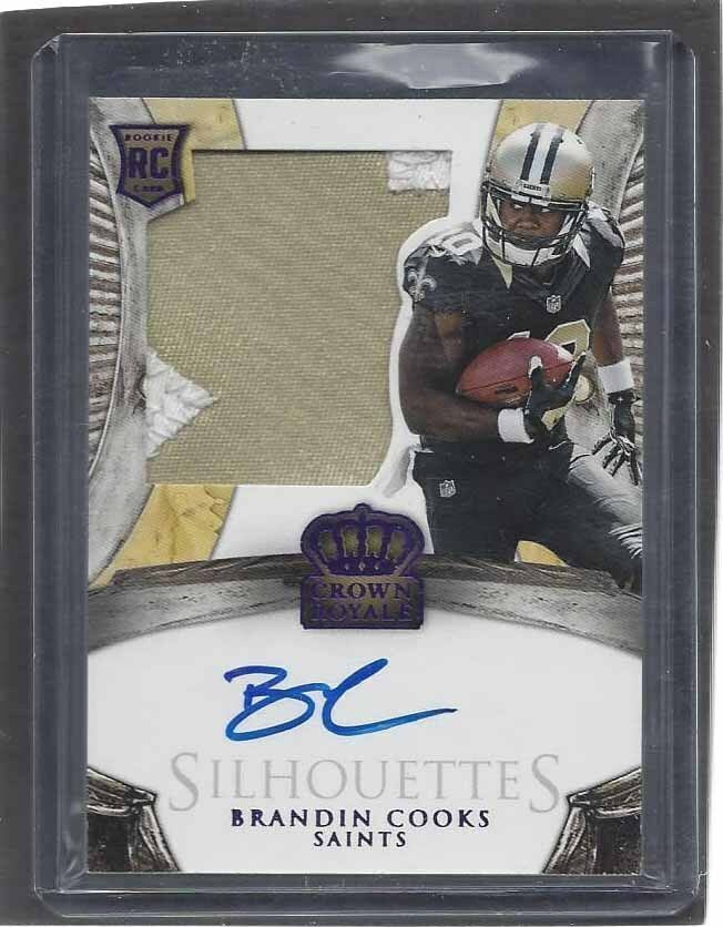 BRANDIN COOKS 2014 CROWN ROYALE PURPLE SILHOUETTE JUMBO PATCH AUTO RC #D /25