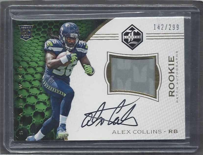 ALEX COLLINS 2016 LIMITED RPA ROOKIE PATCH ON CARD AUTO RC #D 142/299