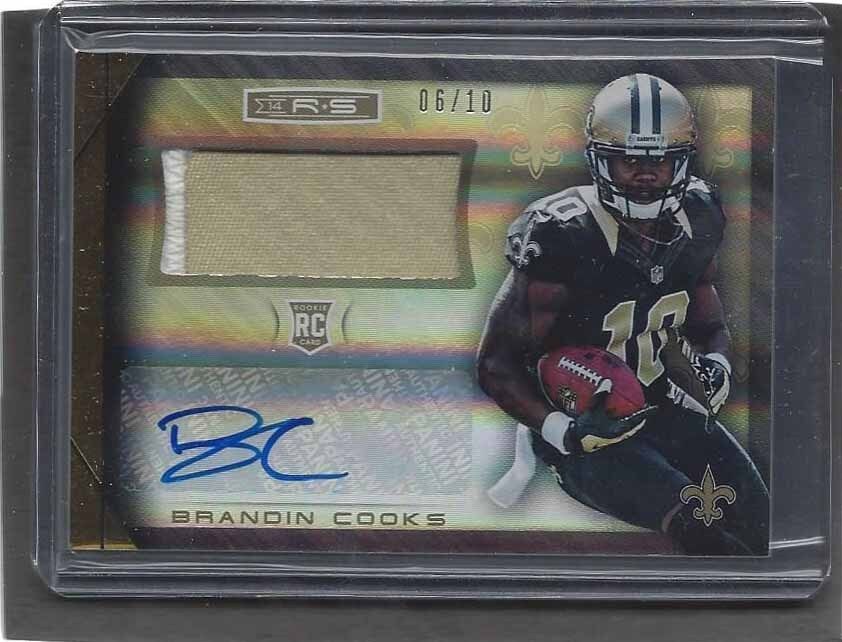 BRANDIN COOKS 2014 ROOKIES & STARS GOLD RPA 2 COLOR ROOKIE PATCH AUTO RC #D 6/10