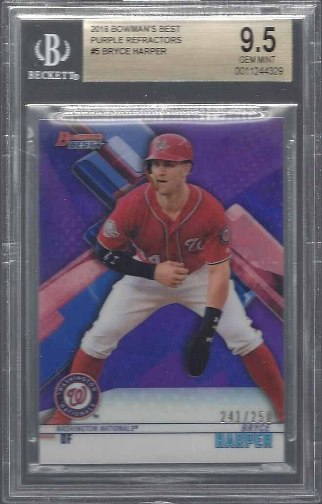 BRYCE HARPER 2018 BOWMANS BEST PURPLE REFRACTOR #D /250 BGS 9.5 GEM MINT POP 1/1