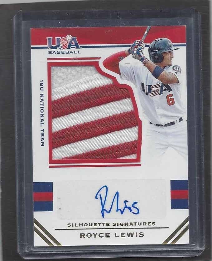 ROYCE LEWIS 2017 USA BASEBALL STARS STRIPES JUMBO LOGO PATCH AUTO PROSPECT 18/25