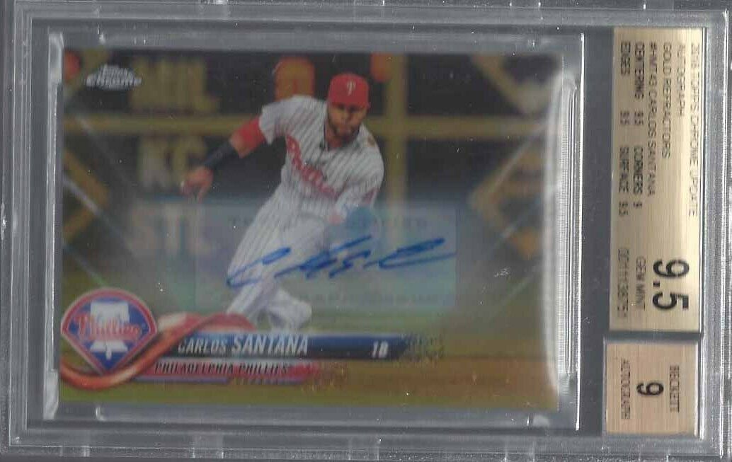CARLOS SANTANA 2018 TOPPS CHROME UPDATE GOLD REFRACTOR AUTO /50 BGS 9.5 POP 1/1