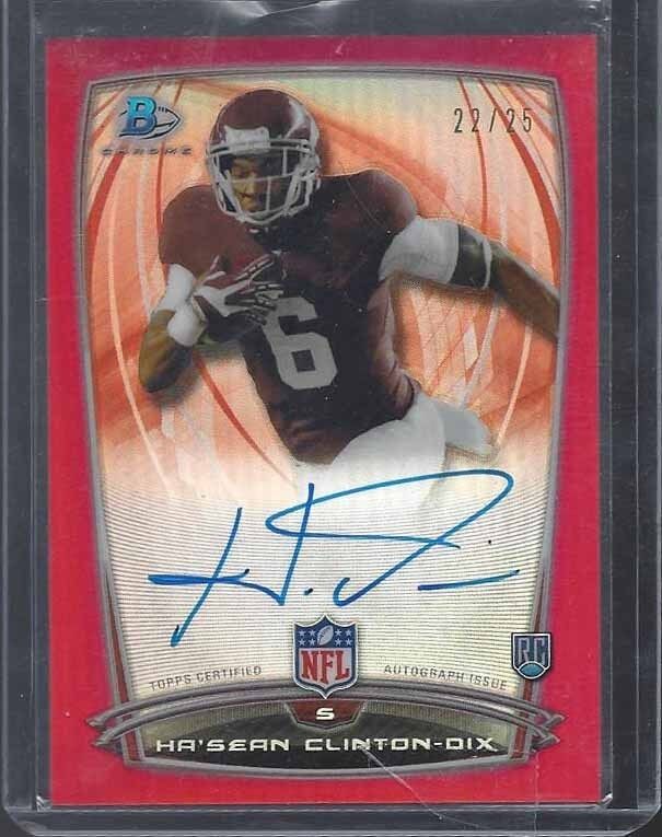 HA HA CLINTON DIX 2014 BOWMAN CHROME RED REFRACTOR ON CARD AUTO RC #D 22/25