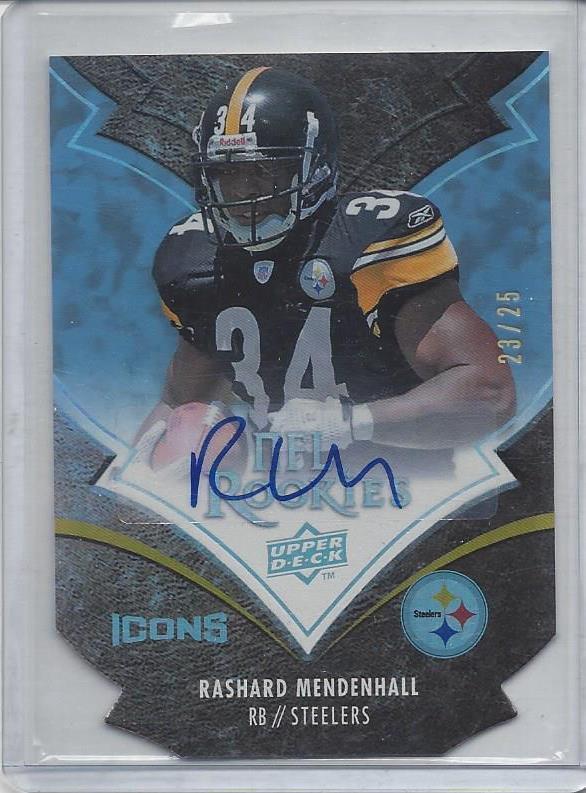 RASHARD MENDENHALL 2008 UD ICONS RAINBOW HOLOFOIL DIE CUT AUTO RC #D 23/25