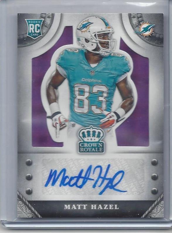 MATT HAZEL 2014 CROWN ROYALE PURPLE PLAID DOLPHINS AUTO RC #D 2/10